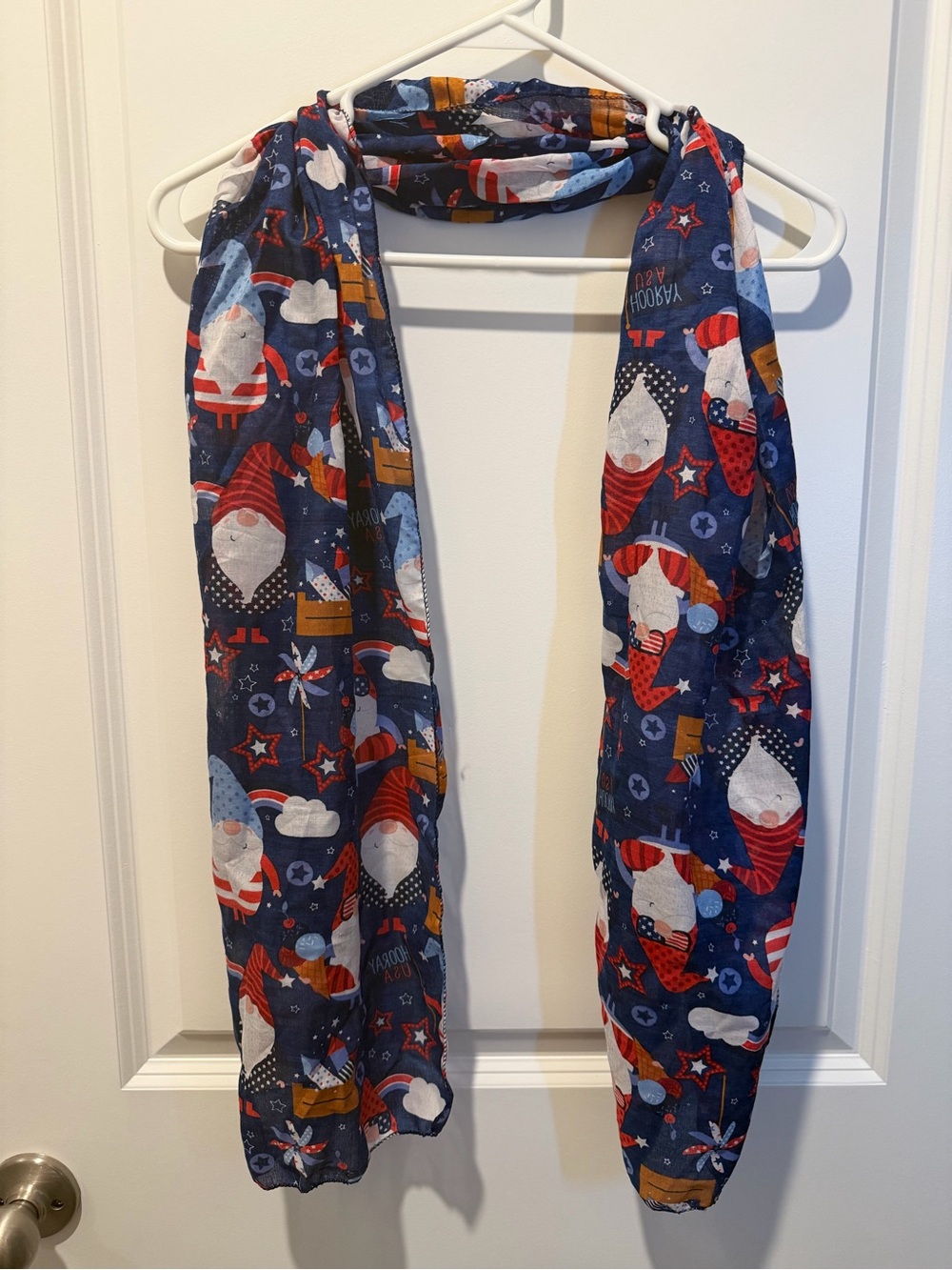 Festive Gnome Print Lightweight Scarf - Navy, Red, White